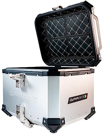 GPR Tech Compatibile con Tuareg 660 2021/2023 e5 Top Case ALPI-Tech 35 LT. Argento Top Case in Alluminio, Colore Argento con Piastra specifica Inclusa Capacità litri 35