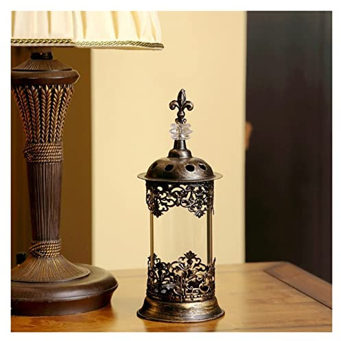 Candlesticks Holder European Candlestick Table Decoration Bronze Retro Iron Glass Golden Floor Wind Lamp Outdoor Candlestick Candelabra (Size : Grey)