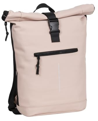 New Rebels Unisex Wasserabweisender Rolltop-Rucksack – 21l Rolltop-Backpack mit 15,6-Zoll-Laptopfach – Reiserucksack mit Klickverschluss – Rucksack mit Vordertasche – flexible Aufbewahrung - Altrosa