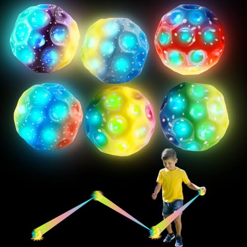 WDJLNZB 6 Stück Astro Jump Ball, Leuchtender Moon Ball, Hohe Springender Gummiball, Bounce Ball Moon Spaceball Super High Bouncing Bounciest, Moon Ball Super High für Kinder Im Freien Party Gift