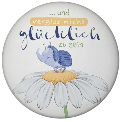Käfer Magnet rund rund mit Spruch und vergiss Nicht glücklich zu Sein Glückskäfer Cartoon Design Natur-Motiv Positiver Geburtstags- Backofen-Magnet