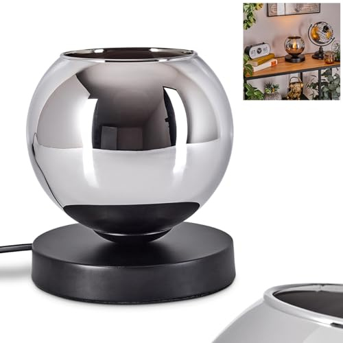 Tischleuchte Koyoto, Tischlampe aus Metall/Glas in Schwarz/Chromfarben, Leuchte im modernen Design mit Schirm aus Glas (Ø 15 cm) u. An/-Auschalter am Kabel, 1 x E27, ohne Leuchtmittel