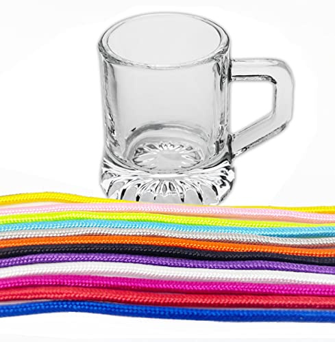 24x Schnapsglas zum Umhängen aus Glas mit Henkel, am Band, Party JGA, viele Farben (6, bunt) (30776-DB, Pack of 24)