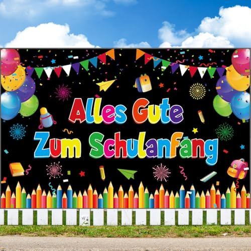 Einschulung Banner Deko, 180 * 110 cm Alles Gute Zum Schulanfang Banner, Schulanfang Deko Ban-ner für Kinder, Schuleinführung banners De-ko für Schulanfang, für Schüler Jungen Mädchen