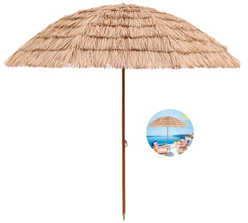 Parasol Jardin Exterior Grande Impermeable Hawaiano Parasol De Paja Inclinable Sombrilla Playa Antiviento Sombrilla Jardin Altura Ajustable Parasol Terraza Exterior Protección UV50+ Con Bolsa De Trans
