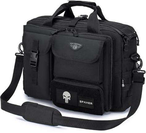 SPAHER Sacoche Ordinateur Portable 14/15.6/17 Pouces Sac Messenger a Bandouliere Tactique Imperméable Mallette Cartable Sac à Main Militaire Cadeau pour Homme Travail Affaires Voyage Laptop Bag Noir