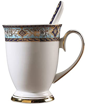 NEBE Tazas Taza de café de Porcelana de Hueso de 350ML, Taza Hecha a Mano, Taza de té de la Tarde, Taza de Leche con Cuchara Tazas para Cafe