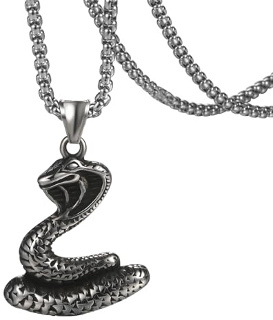 Flongo Schlange Anhänger Halskette für Herren: Punk Gothic Tier Halsreif Edelstahl 3D große Schlange Python Kette Retro Biker Amulett Haustier Zubehör Teenager Jungen Männer