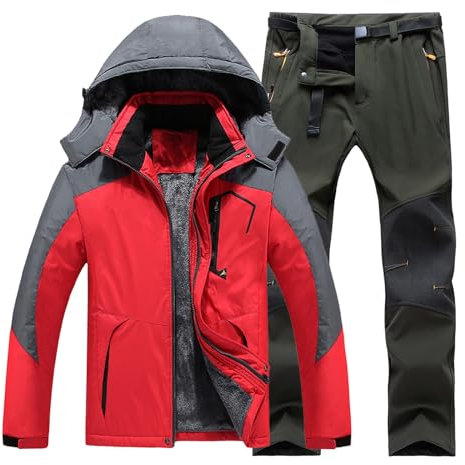 Skianzug Herren 2 Teilig Set - Schneeanzug Herren Zweiteilig Skijacke Skihose Set Skianzug Atmungsaktiv Winddichte Schneehose Schneejacke Mit Abnehmbare Kapuzen Zum Skifahren Snowboarden Skisuit