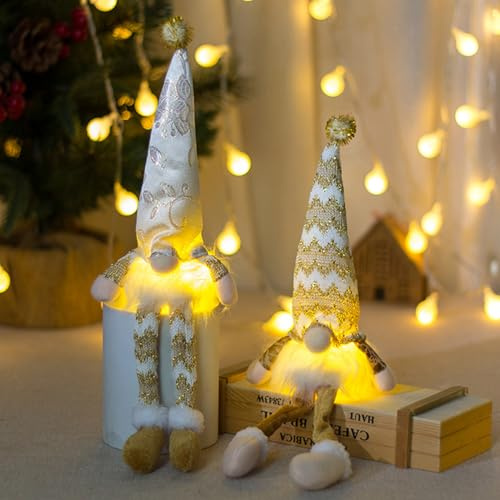 ACAREY Weihnachtsdeko Wichtel mit LED Licht, 2er Weihnachten Deko Wichtel Beleuchtet Weihnachtsdekoration Wichtel Klein, Warm Weiß Wichtel Figuren Plüsch Für Weihnachten Tischdeko Fensterdeko (Lang)