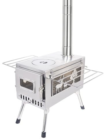 LESBJFDM Camping Wood Stove, Portable Hot Tent Stove with Sectional Chimney Pipes, 304 Stainless Steel Wood Burning Stove for Tent Shelter and Cooking Heating