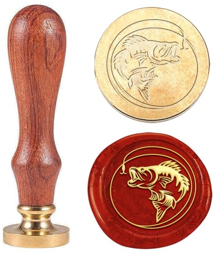 Hobbspring 1 Stück Fisch Wachs Siegelstempel Vintage Angeln Wachs Siegelstempel 25mm Abnehmbarer Messingkopfstempel Mit Holzgriff Einladungskarten Wachsstempel Für Umschlagkarten