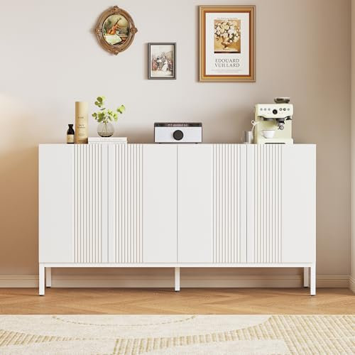 Merax Sideboard Küchenschrank Buffetschrank mit 4 Türen, 2 verstellbaren Einlegeböde, Kommode Mehrzweckschrank, für Esszimmer, Wohnzimmer, Küche und Flur(Weiß/41.5x145x80CM)