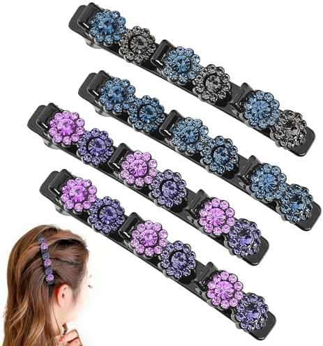 Alovez 4 Stück Kolibri Haarspange mit Kristallblume, Strasssteine Haarspange, Geflochtene Haarspangen, Elegante Haarstyling-Clips Strass-Haarspange für Damen und Mädchen