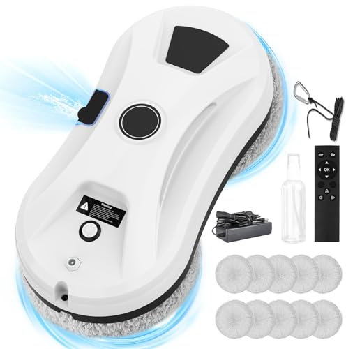 Robot lavavetri avanzato da 80 W con Telecomando, Robot lavavetri 2800Pa con rilevamento Intelligente dei Bordi, lavavetri Automatico Versatile per vetri, specchi e Piastrelle Interni ed Esterni