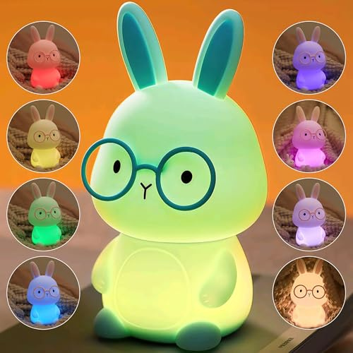 FAMIDUO Veilleuse Enfants Lapin Lampe, Silicone Veilleuse Bébés,Tactile Lumiere d'allaitement Dimmable avec 7 Couleurs, Rechargeable pour Enfant Garcon Fille Lampe Chambre Night Light