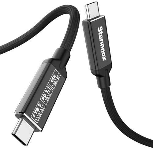 Starinnnox Thunderbolt 5 USB80G 240W Cable 1metre, with up to 120G Bandwidth Boost, 8K/16K HD Display, 240W Fast Charging, Compatible with Thunderbolt 4, USB4, Thunderbolt 3 and USB-C (1m)