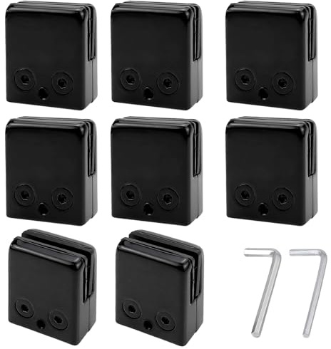 Cokritsm 8PCS Glass Clamps 8-10mm Stainless Steel 304 | Black Clips Adjustable Glass Bracket Flat Back for Balustrade Staircase Handrail, Clip Grip Holder for Stair Window