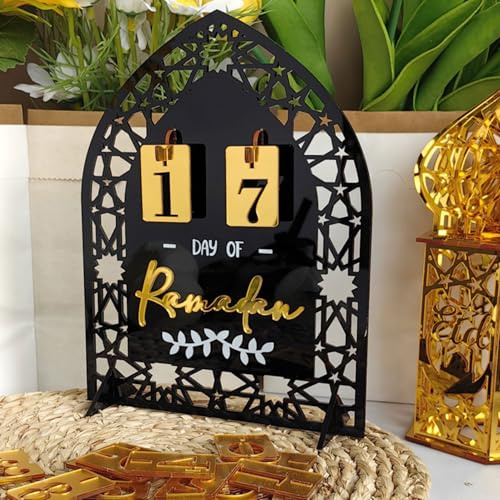 Ramadan Kalender, DIY Ramadan Deko Aus Acryl, Eid Mubarak Dekoration, Ramadan Kalender Kinder, Ramadan Dekoration 30 Tage Countdown-Kalender für Zuhause Büro Ramadan Tischdeko, Islam Deko (B)