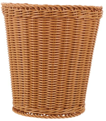 PRETYZOOM Farmhouse Woven Trash Basket Round Desktop Wastepaper Storage Basket Brown Without Lid Multi-use Sundries Bin for Home Office Kitchen