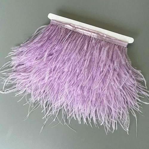 6M 13-18cm Nastro di piume di struzzo multicolore, bordature di piume di struzzo bianche per decorazioni di vestiti, cucito, artigianato-lilla chiaro-6 metri
