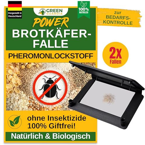 GREEN GUARDIA Brotkäfer Falle mit Spezial-Lockstoff - 2X Fallen - umweltfreundlich Brotkäfer bekämpfen, Chemiefreie Falle mit starker Klebefläche, giftfrei & geruchsneutral