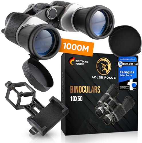 Adler Focus Fernglas 10x50, mehrfacher [TESTSIEGER] für Erwachsene, Eagle-Eye-Technologie, 22mm HD Augenmuschel, BAK4+FMC, Feldstecher, für Brillenträger, Reisen, Jagd, Perfekt für Brillenträger!