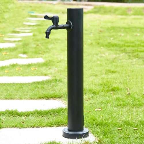 Fontana da Giardino Esterno in Acciaio Inox 304, Colonna d'Acqua Giardino Indipendente Rotonda con Rubinetto E Base Robusta per Esterno Casa Giardino
