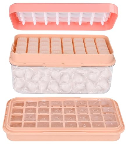 Ice Cube Tray with Lid and Bin, BPA Free Ice Maker for Freezer - 64 Grids Layerable Ice Cube Molds with Scoop & Container - Easy Release Ice Tray for Drinks, Cocktails, Whiskey, Mini Ice Cube Maker