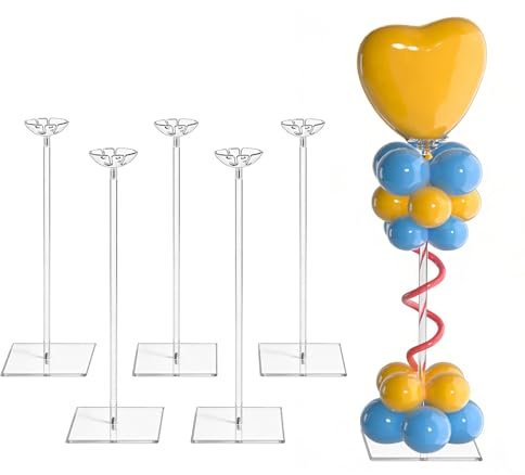 HEKORE 6 Pack 15.75-inch Clear Acrylic Balloon Stand for Table, with Base and Balloon Stick Holder, Reusable Tabletop Display for Centerpieces and Party Decorations