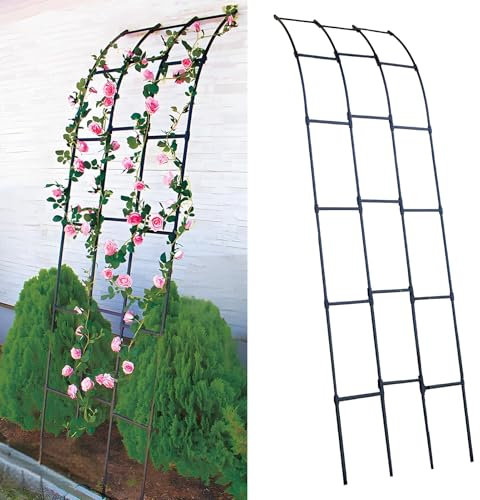 Arche de jardin en métal noir – Treillis en acier demi-arc pour rosiers grimpants, revêtement en plastique, décoration de patio extérieur, pergola, support de terrasse (l x H) : 90 x 180 cm