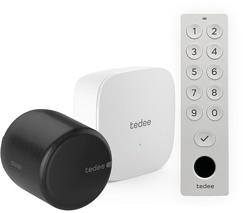 tedee Lock GO 2 Aluminium Set |smartes Türschloss Schwarz | WLAN-Bridge | biometrisches Tastenfeld Weiß | Smart Home iOS, Android | Bluetooth | PIN + Fingerprint | keine Installationshardware