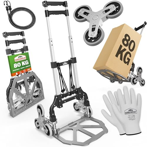 GARDEBRUK® Treppenkarre Aluminium klappbar 80 kg PP-Reifen pannensicher inkl. Handschuhe 2 Expander Sackkarre Transportwagen Transportroller