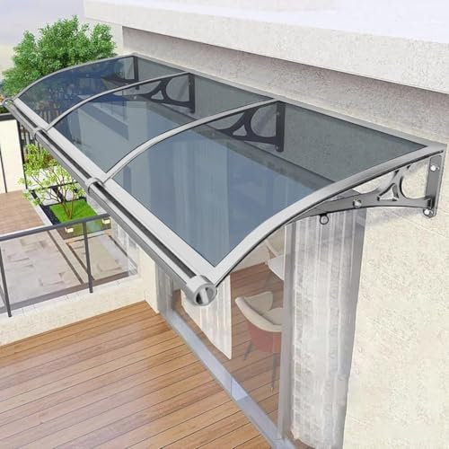 YVYKFZD Marquesina para Puertas entrada, Tejadillo de Protección policarbonato, Marquesinas Exterior Toldo Cubierta con soporte de aluminio y fregadero, Toldo Refugio protección UV(Smoke gray,60x250cm