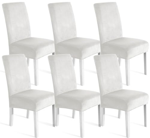 Ystyle Weich Stuhlhussen Samt Stretch 6er Set, Weiß | Universale Stuhlüberzug, Waschbar Dekoration Stuhlüberzieher, Stuhlhussen Kratzfest Hochlehner für Haus Hotel Bankett
