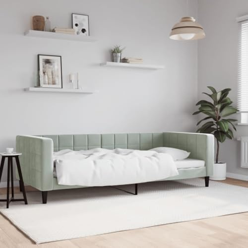HUAKEHOM Tagesbett Gästebett ohne Matratze Bettsofa Schlafsofa für Schlafzimmer Wohnzimmer Bettgestell Lattenrost Sofa Modern Hellgrau 90x200 cm Samt