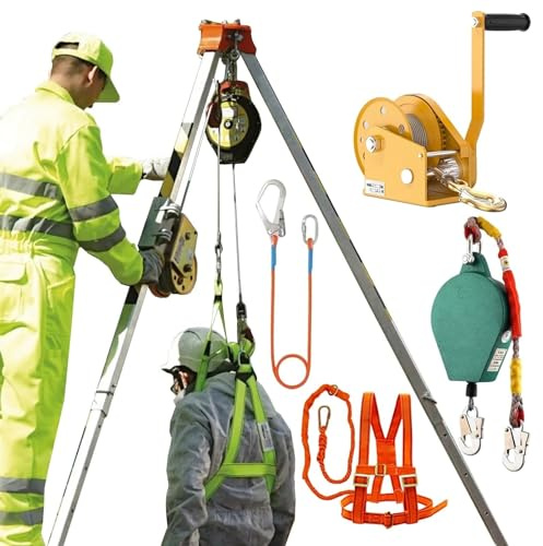 Confined Space Tripod Rescue Kit - 1200lbs 1800lbs 2600lbs Fall Arrest System for Rescue Operations Cliffs Wells Tunnels - Safety Gear for High Altitude & Emergency Response