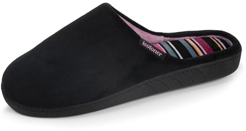 Isotoner Chaussons pantoufles Mules femme semelle ergonomique confort, velours, 37, noir