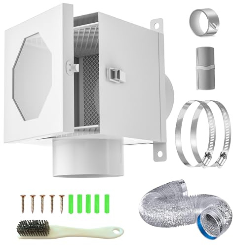 Dryer Duct Lint Trap, Metal Indoor Dryer Vent Kit- Airtight Filter Box with 4 5FT Flexible Dryer Vent Duct Hose, Clamps & Brush for Laundry Room Exhaust Vent