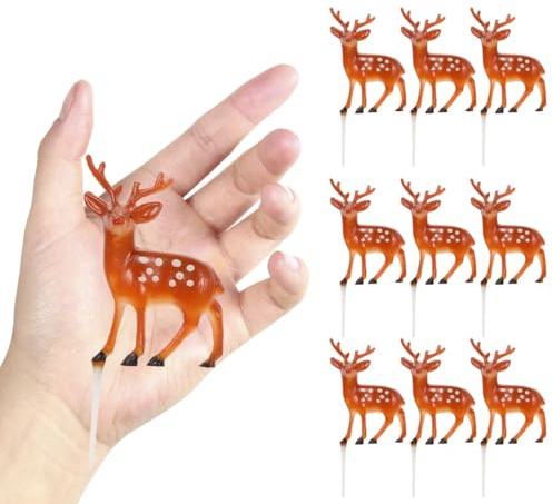 Hemobllo 10Pcs Christmas Deer Cupcake Toppers Decorative Picks for Cakes and Party Food Festive Reindeer Figures for Holiday Cake Decoration and Fruit Appetizer Use