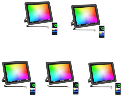 JBdusn 100W RGB LED-strålkastare med fjärrkontroll, 5pcs Smart RGBCW Strålkastare Färgglad med Wifi Bluetooth Appkontroll, Utomhusstrålkastare med Färgskiftande Dimbar Festbelysning för Scenbelysning