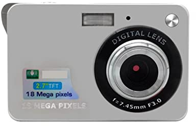 Mini cámara Digital for fotografía Vintage Compact Photo Recorder 2.7 TFT Screen Portable DV Selfie Retro 18MP Video Camcorder Regalo para Principiantes(No SD Card,Silver)