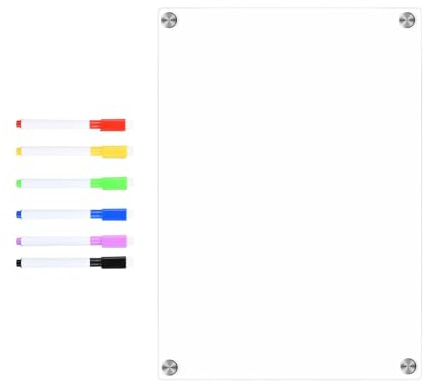 Tableau Magnetique Frigo Transparent, A4 Planning Calendrier Planificateur Hebdomadaire Ardoise Effacable, 30 x 20cm, Planificateurs Magnétiques Acrylique, avec 6 Marqueurs de Couleurs