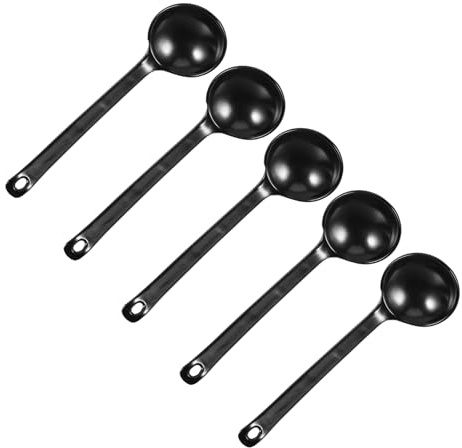 Hohopeti 5 piezas Cucharas para Sopa Japonés con Diseño Caparazón de Tortuga Negro Cucharas Largas para Ramen y Fideos Aptas para Hogar y Restaurante