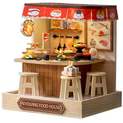 Casetta in miniatura – decorazione per la casa in miniatura con illuminazione – kit per il libero | per soggiorno, camera da, tavolo, cucina, ufficio, bar, interni, Natale