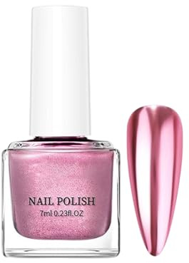 Metall Mirror Nagellack, Schnelltrocknender Metall Lack Mit Spiegeleffekt, 8 Farben Goldener Metallic Lack Für Fingernägel, Einfache Anwendung Ohne UV Licht Für Dauerhafte Maniküre (Rosa, 7ml)