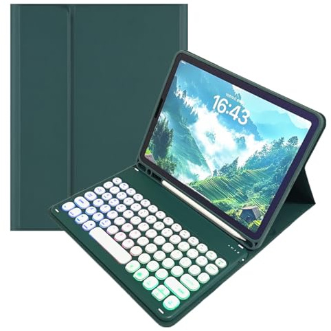 kaidisen Funda con teclado retroiluminado arcoíris para iPad de 6ª/5ª generación 2018/2017, iPad Air 2/1, Pro de 9.7 pulgadas, 7 colores retroiluminados, cubierta de teclado desmontable retro, color