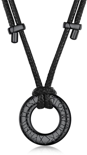 Richsteel Lederkette Herren Damen Wikinger kette für Herren Damen Edelstahl Halskette mit Mobius Rund/Unendlichkeit Runen Anhänger Lederhalsband verstellbar Wikinger Schmuck Geschenke