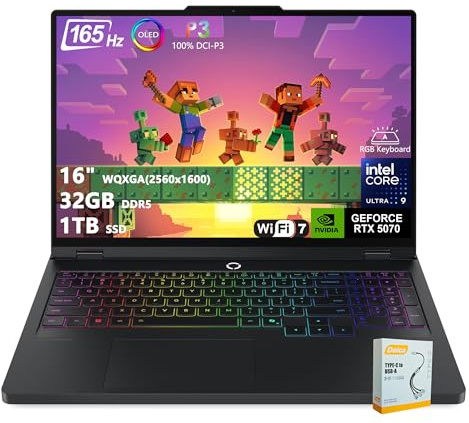 Lenovo Legion Pro 5i AI-Powered Gaming Laptop | 16 WQXGA OLED 165Hz | Intel Core Ultra 9 275HX | 32GB DDR5 1TB SSD | GeForce RTX 5070 (798 AI Tops) | RGB Backlit Wi-Fi 7 Win11 w/DLCA Accessory