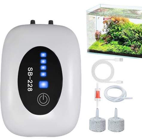 Pompe à air pour Aquarium, aérateur d'oxygène Silencieux Rechargeable avec 2 Sorties – Pompe à air pour Aquarium – pour hydroponie, Eau salée, vivantes, Eau, extérieur, intérieur, Bassin